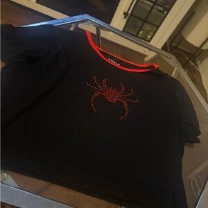 SHEIN Black Tee with Red Spider Design